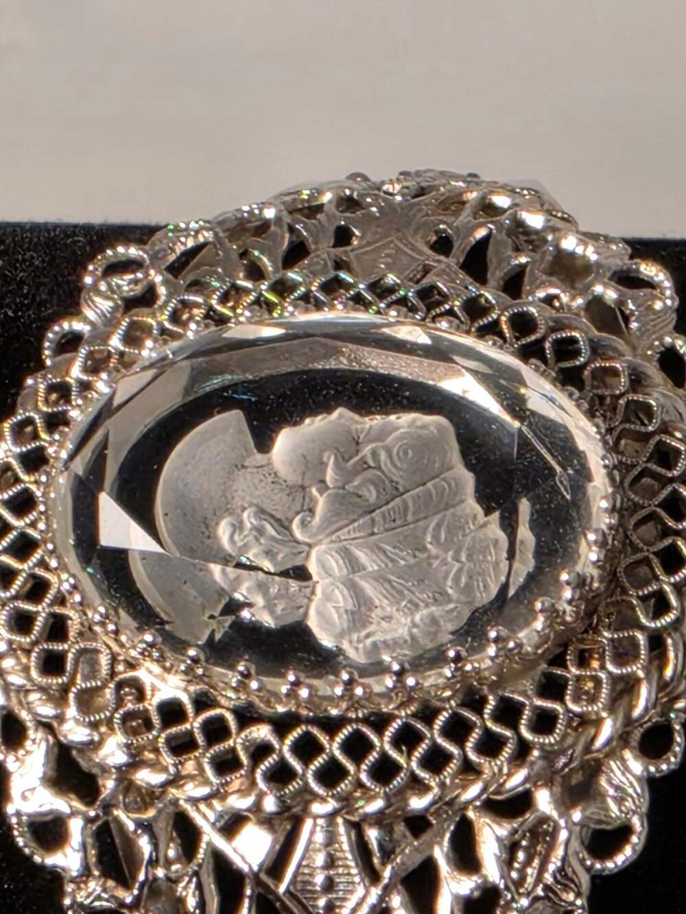 Vintage Whiting & Davis Silver Tone Filigree Hinged Bracelet - Picture 7 of 8